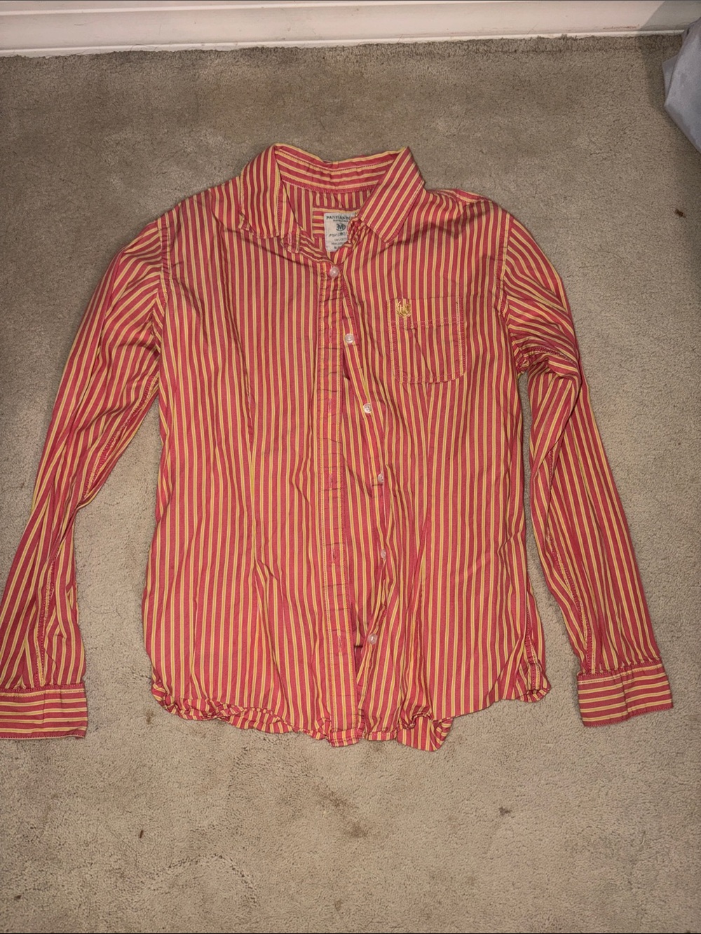 Striped Button-Up Shirt in Red and Yellow